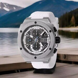 Invicta Racing Turbo Chrono Men's Watch 47mm White Silicone/Silver (48163) New!